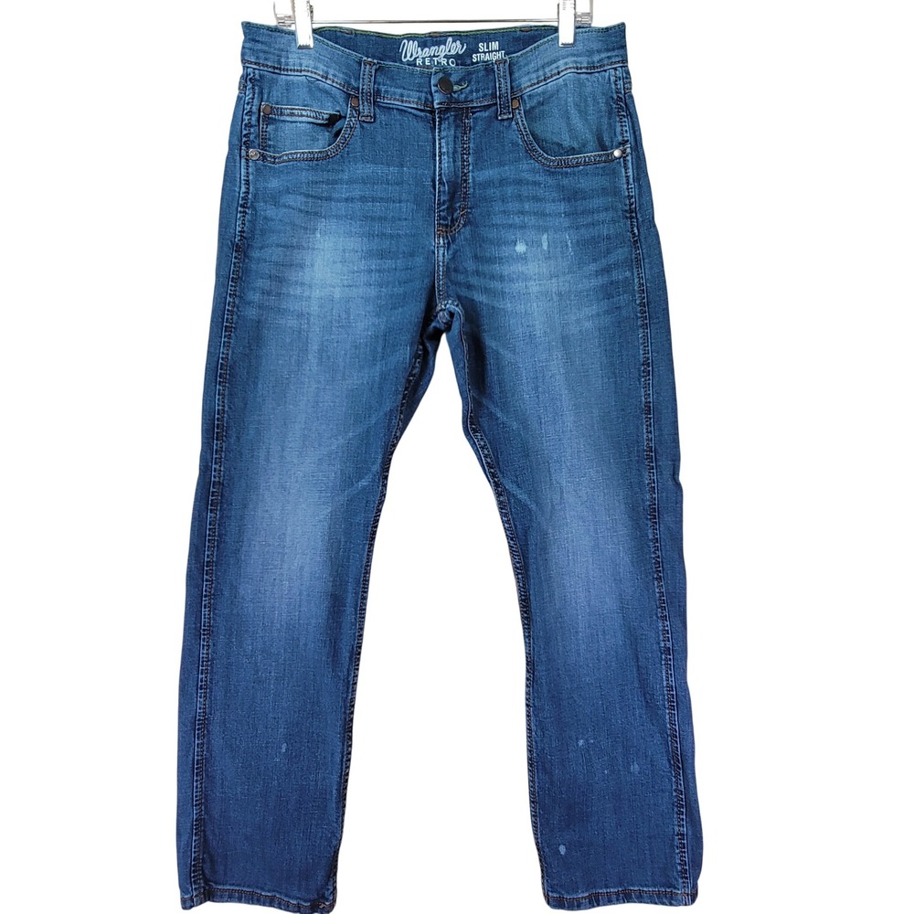 Wrangler Jeans Mens 34x30 Blue Good Retro Slim Straight Denim